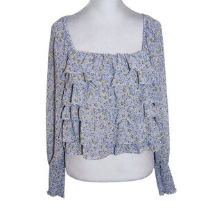 ASTR The Label Purple Floral Crop Top with Ruffles Size Small